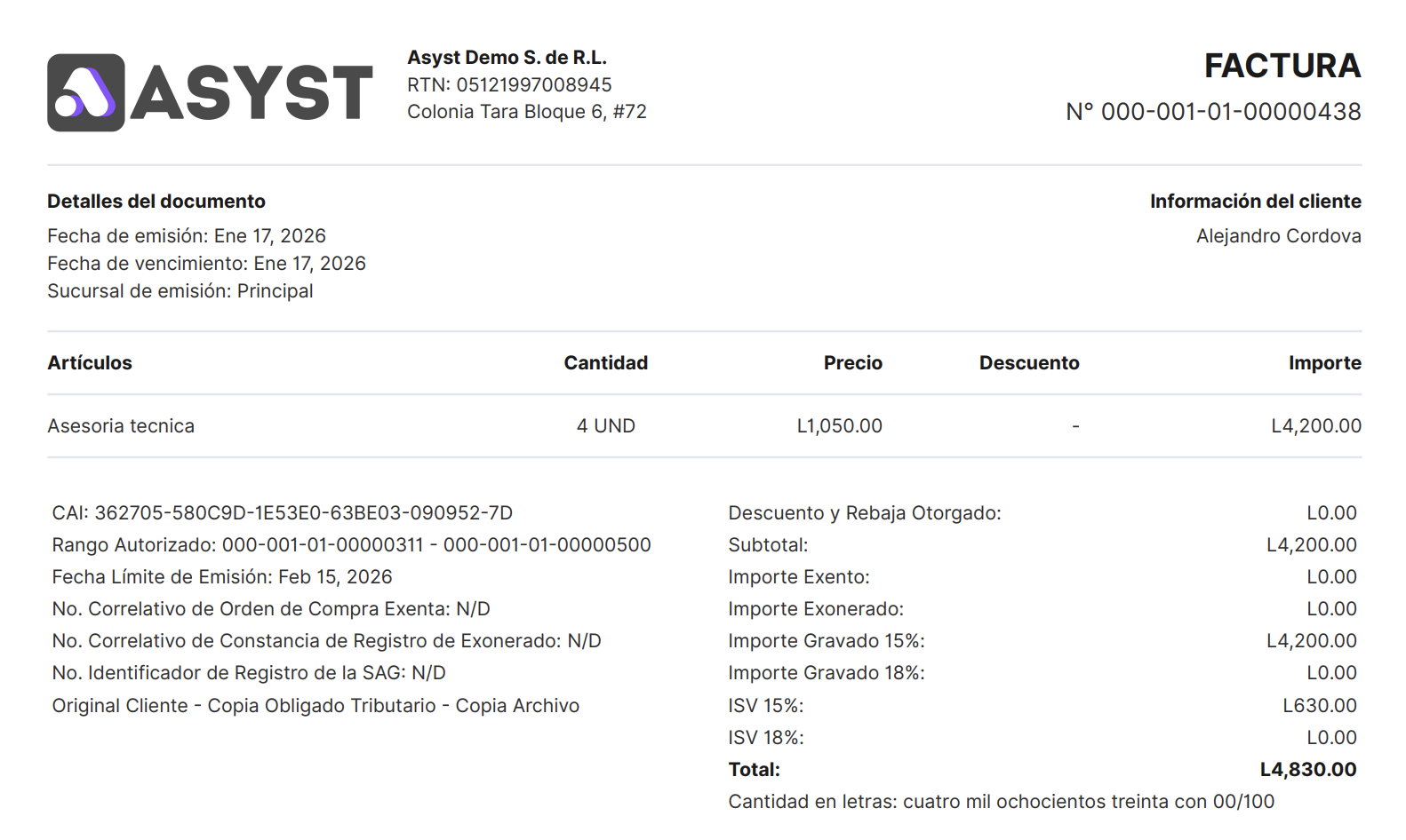 CAI en documento fiscal